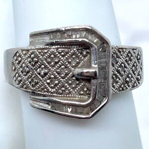 Belt Buckle Diamond Ring Sterling Silver Size 6.5